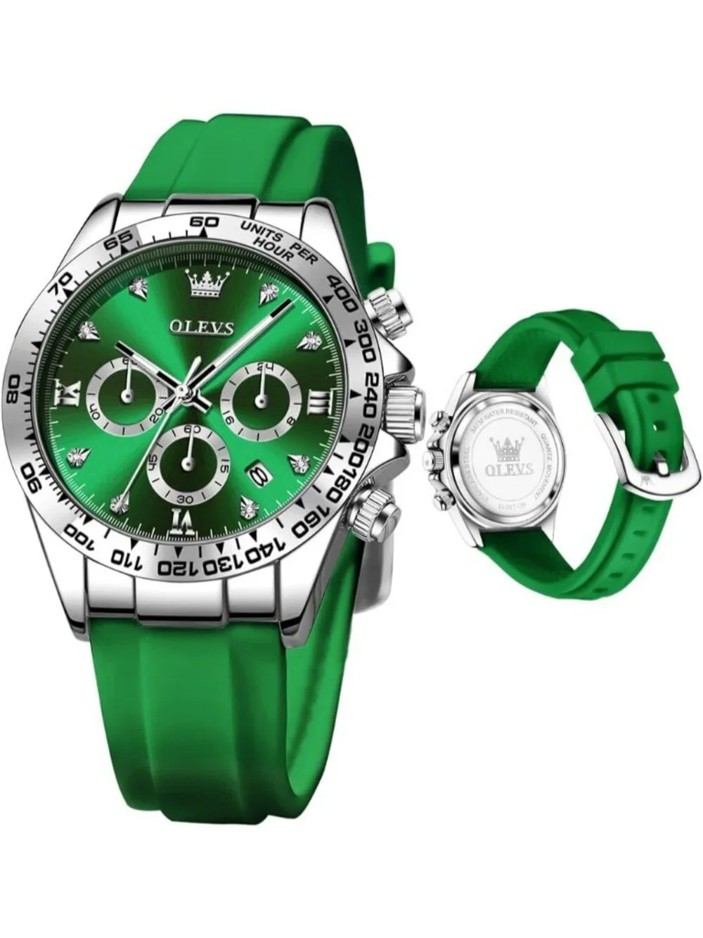 Women's Green Stainless Steel Bracelet Waterproof Dress Luxury Analog Wristwatch
